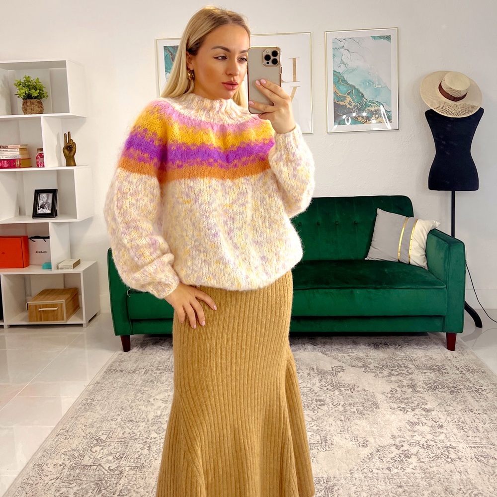 Rose Carmine Doudou Kid Mohair Open Front Sweater - Neutrals Knitwear - Picture 9 of 17